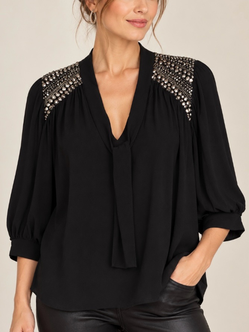 Joie Ulicia Caviar Embellished Sample Blouse New S